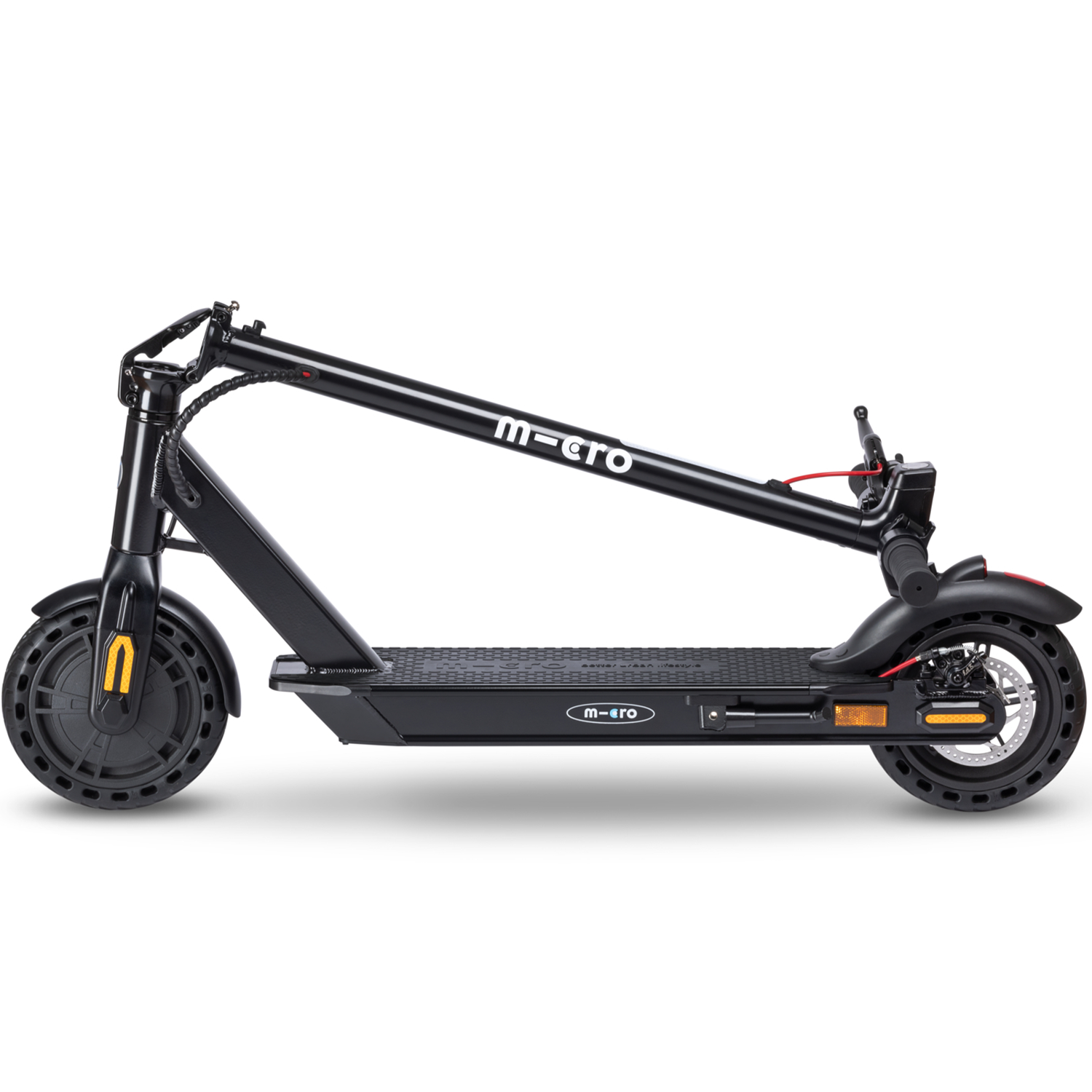 Black electric scooter with 'm-eto' branding on a white background